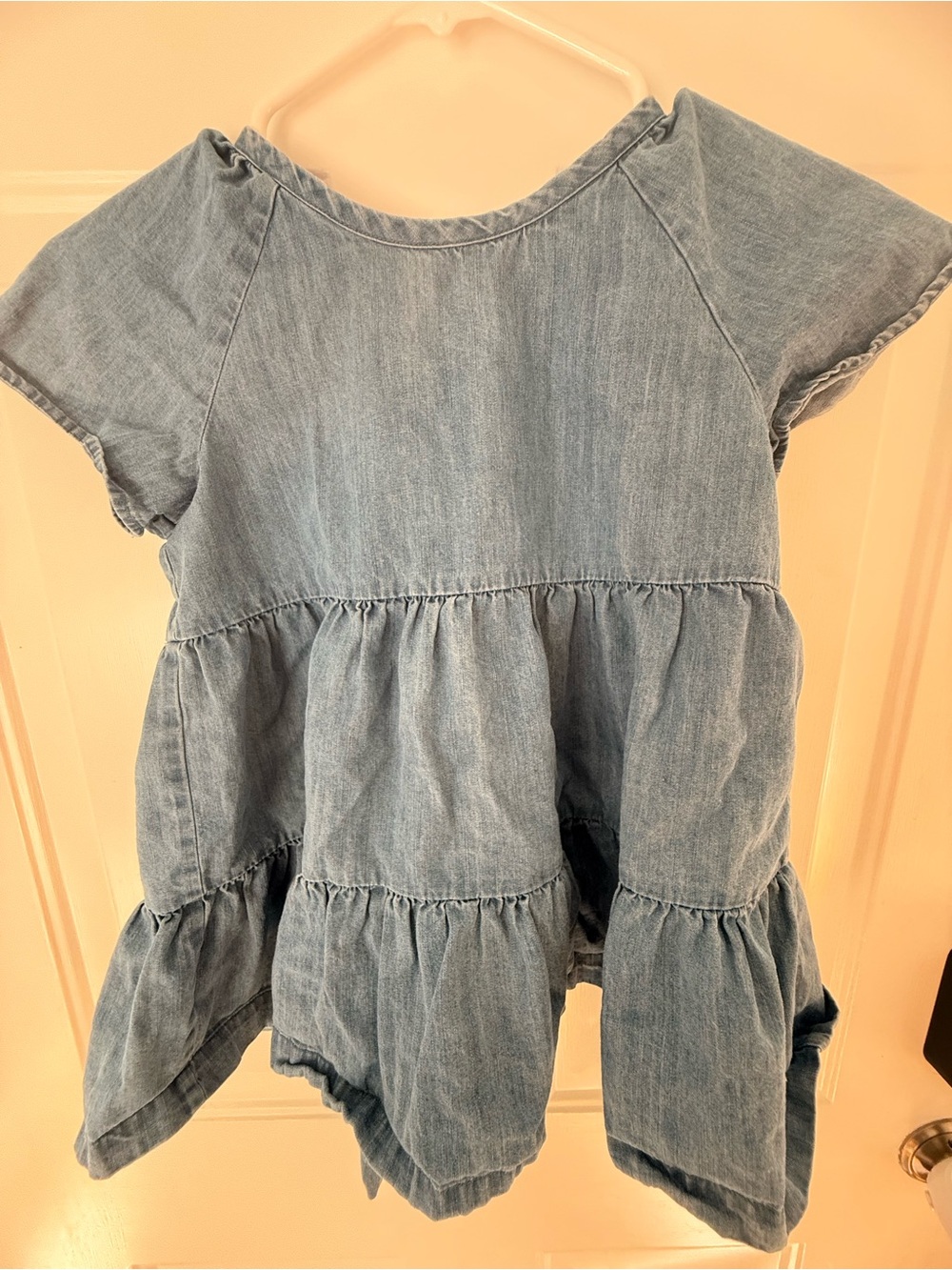 Hanna Andersson Light Blue Denim Tiered Ruffle Top